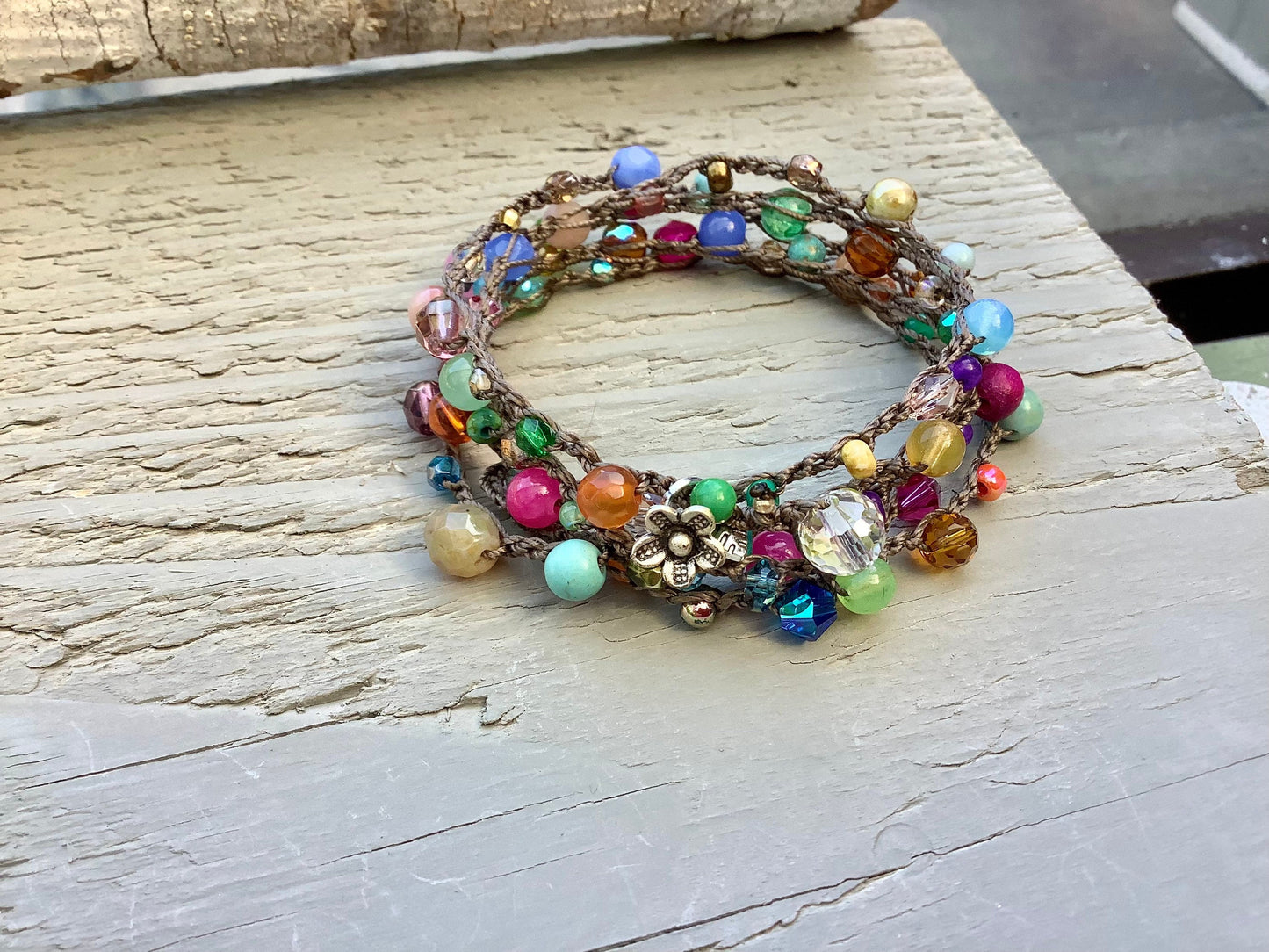 Crocheted 5X natural earthy boho necklace