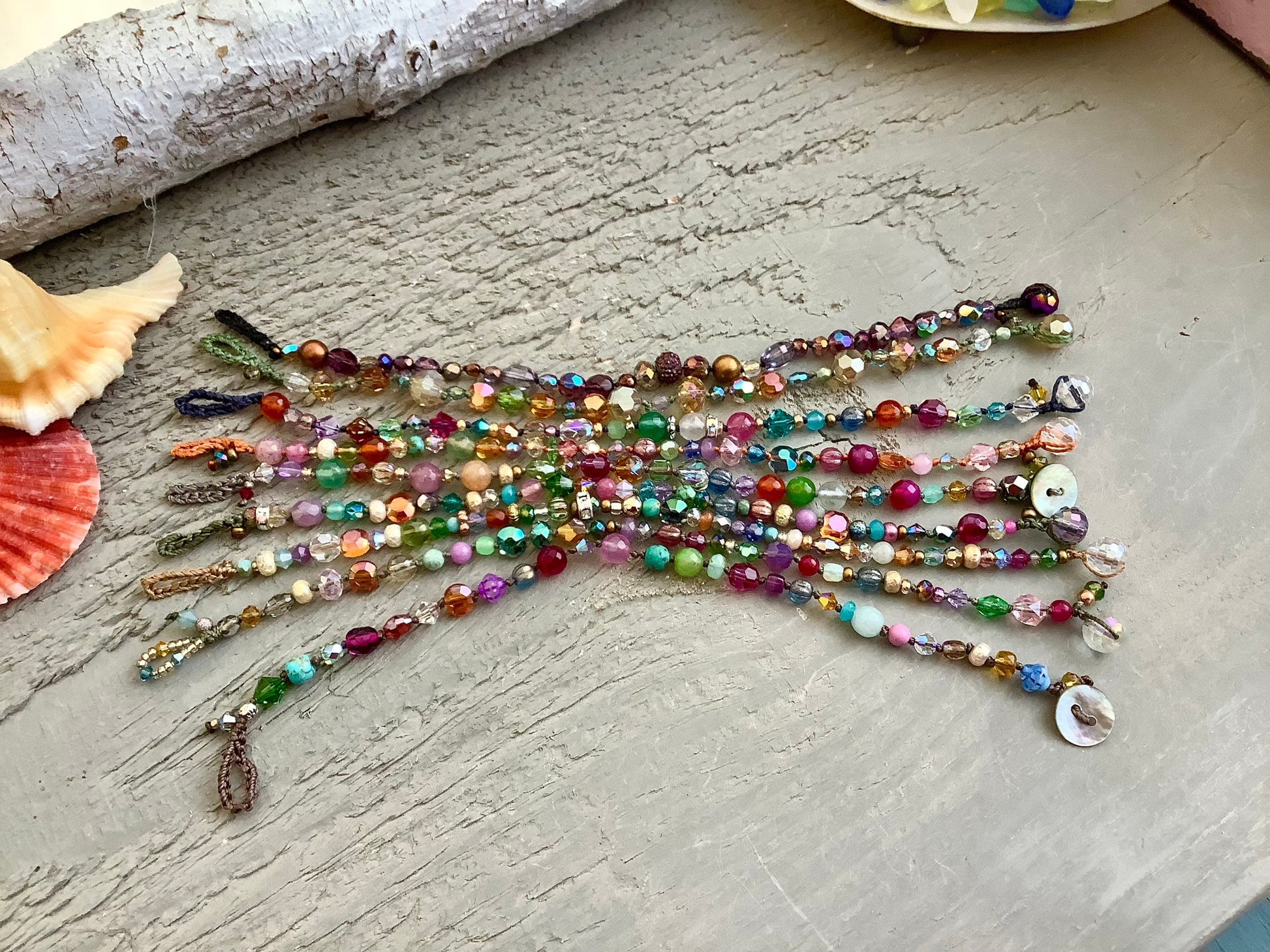 Knotted bracelet with gemstones, rubies, jade, emerald, natural, organic, boho jewelry,