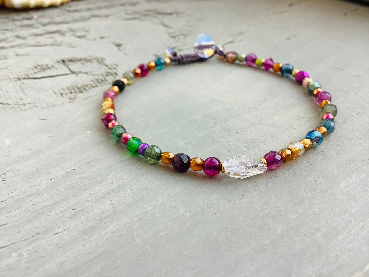 Herkiemer diamond crystal gemstone bracelet, earthy natural jewelry