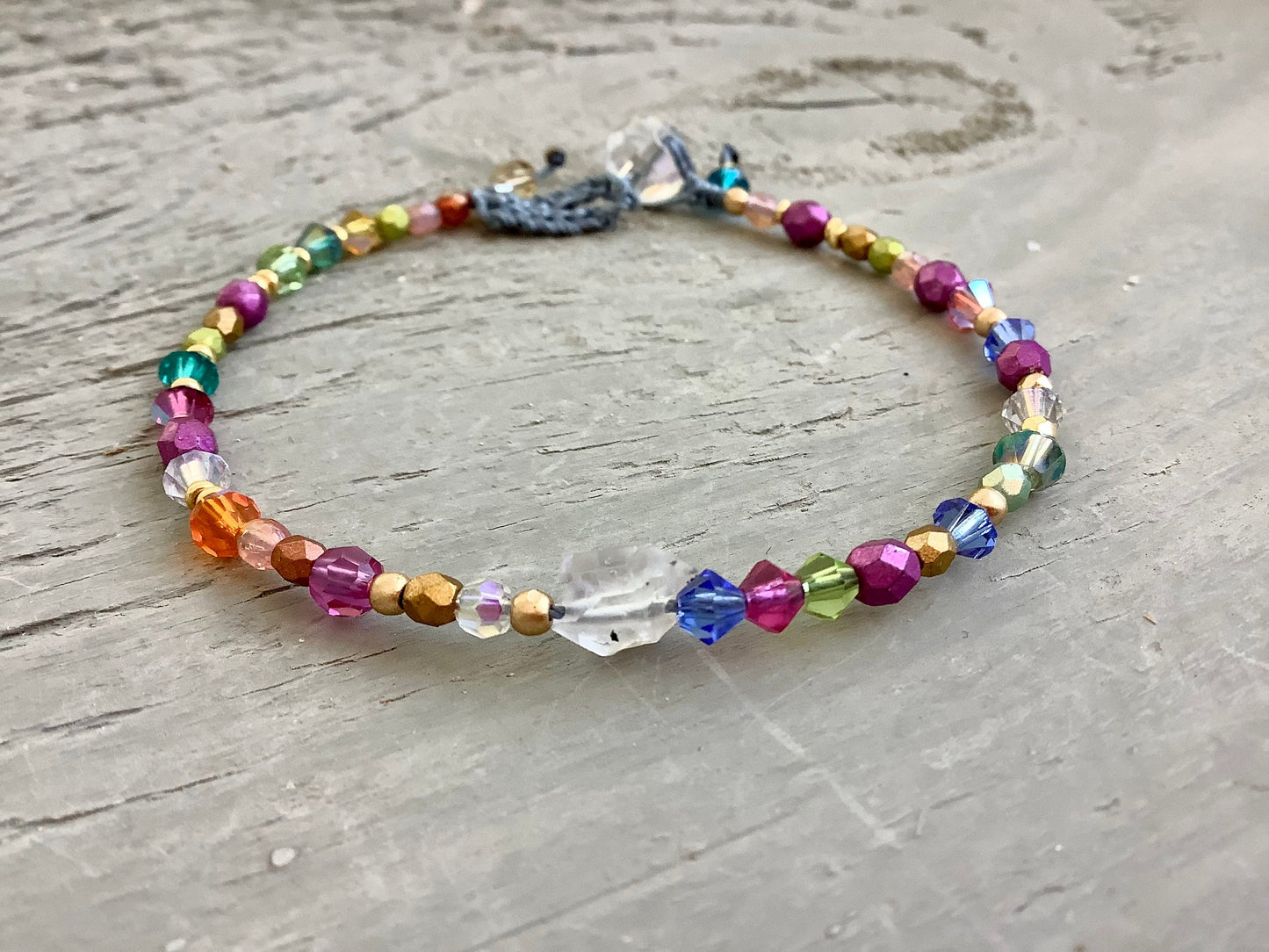 Herkiemer diamond crystal gemstone bracelet, earthy natural jewelry