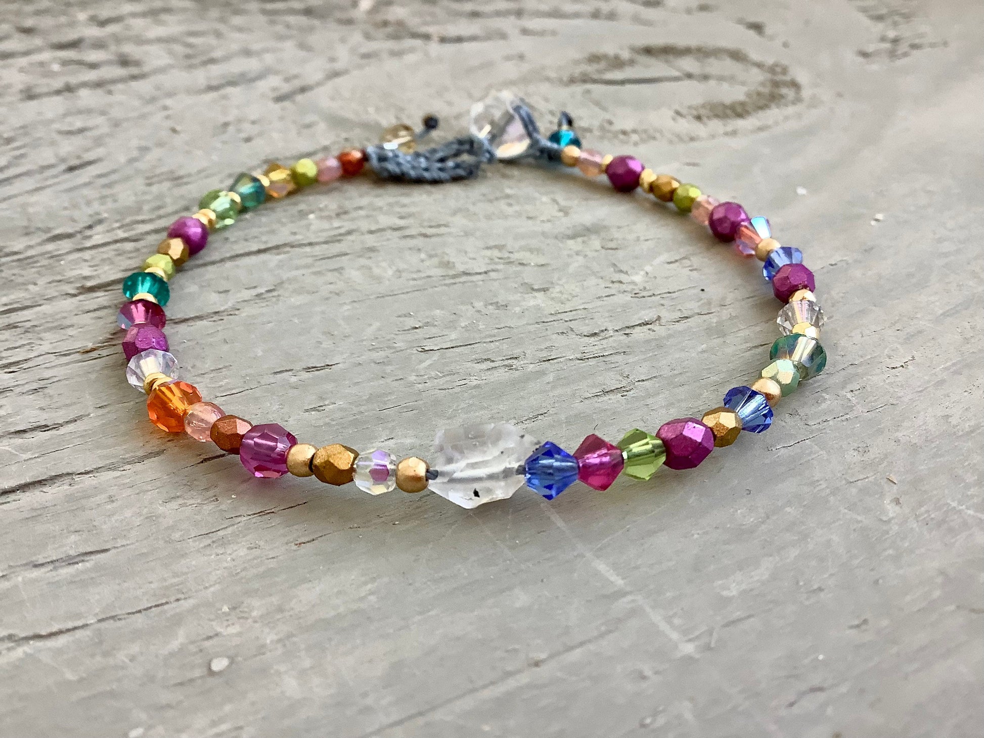 Herkiemer diamond crystal gemstone bracelet, earthy natural jewelry