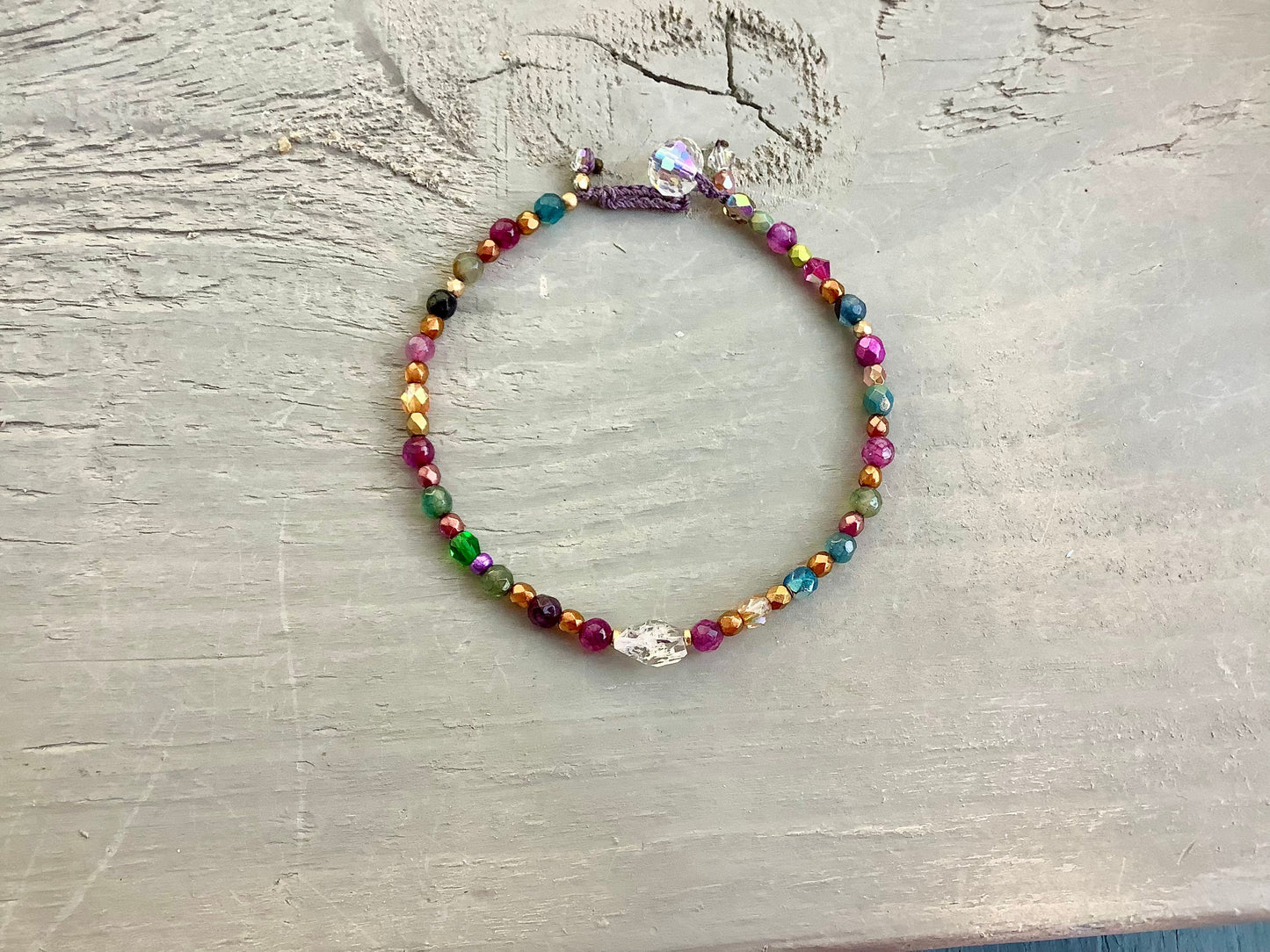 Herkiemer diamond crystal gemstone bracelet, earthy natural jewelry