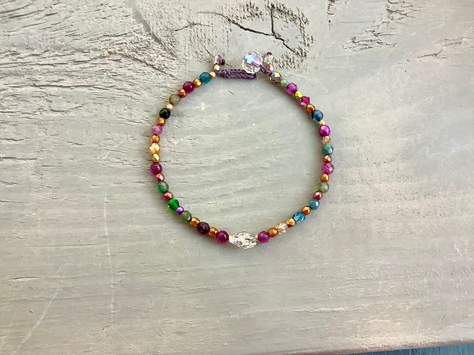 Herkiemer diamond crystal gemstone bracelet, earthy natural jewelry