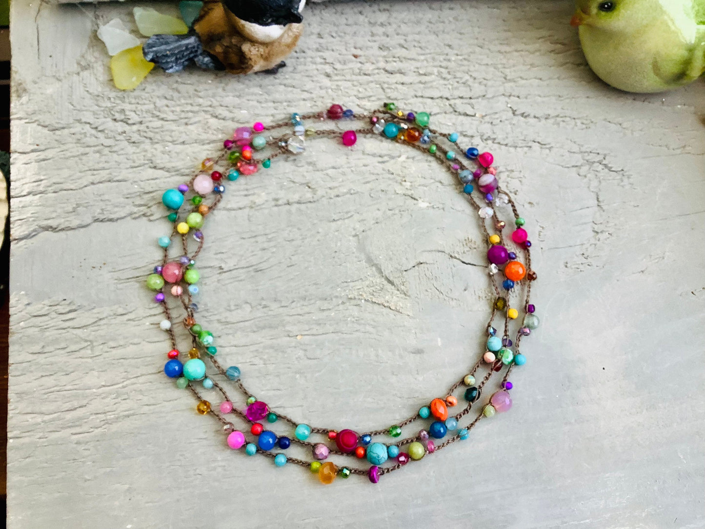 Multi colour gemstone crystal extra long wrap or necklace