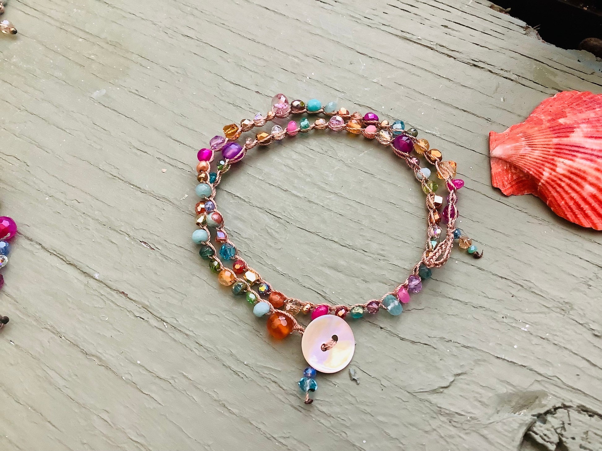 All new double crocheted bracelets with crystals and gemstones