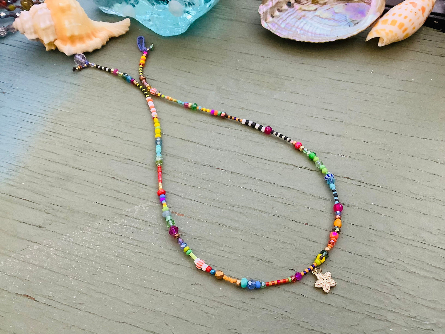 Summer vibes beaded striped necklace with starfish