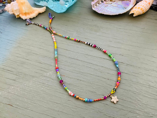Summer vibes beaded striped necklace with starfish