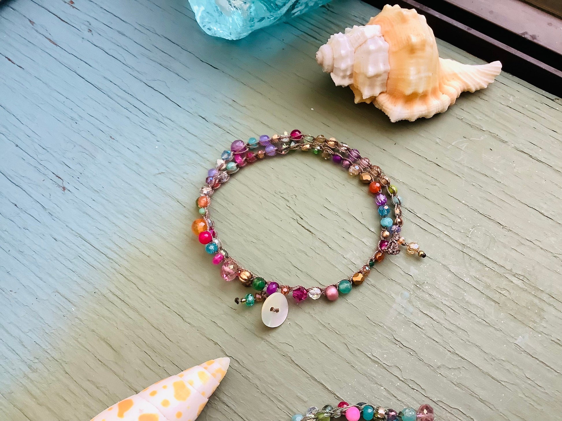 All new double crocheted bracelets with crystals and gemstones