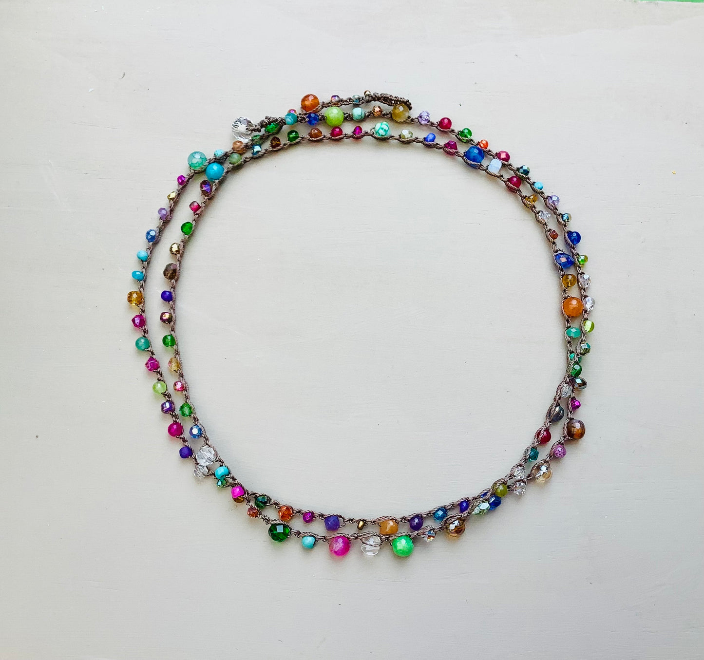 Crocheted 5X natural earthy boho necklace