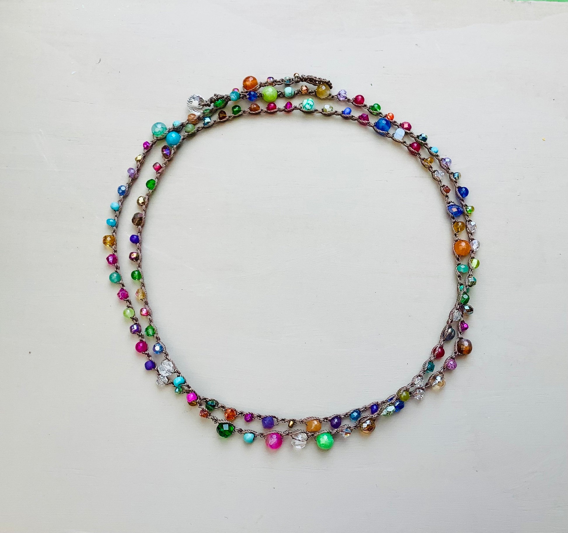 Crocheted 5X natural earthy boho necklace