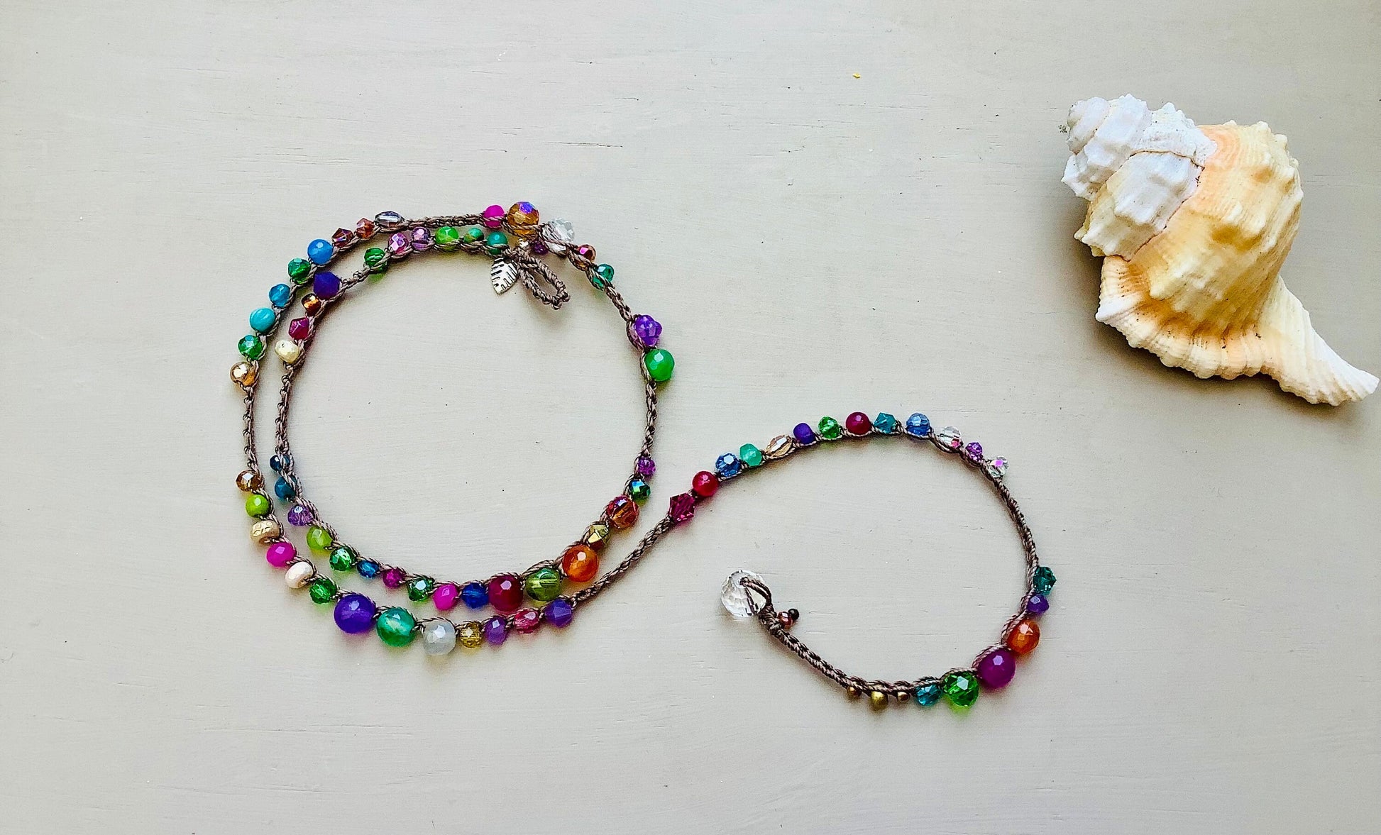 Carmelita Crocheted Crystal Wrap Bracelet: or Boho Beaded Necklace