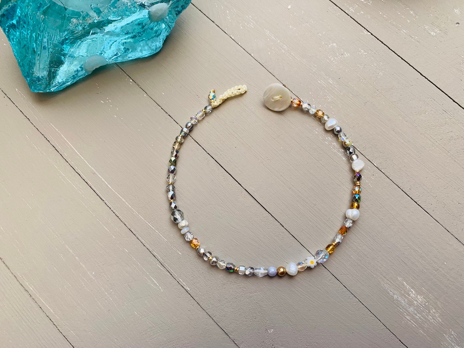 Crystal pearl bead anklet