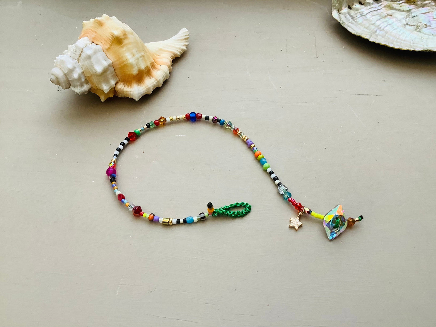 Delicate tiny bead colorful bracelet with Swarovski button