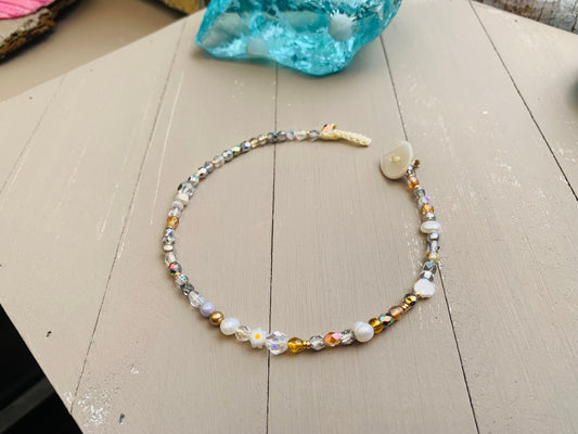 Crystal pearl bead anklet