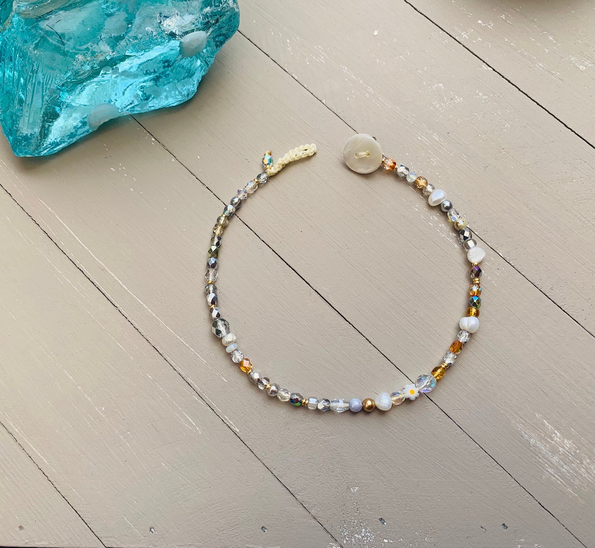 Crystal pearl bead anklet