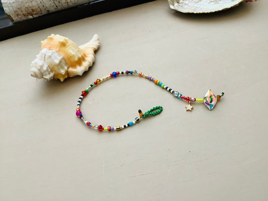 Delicate tiny bead colorful bracelet with Swarovski button