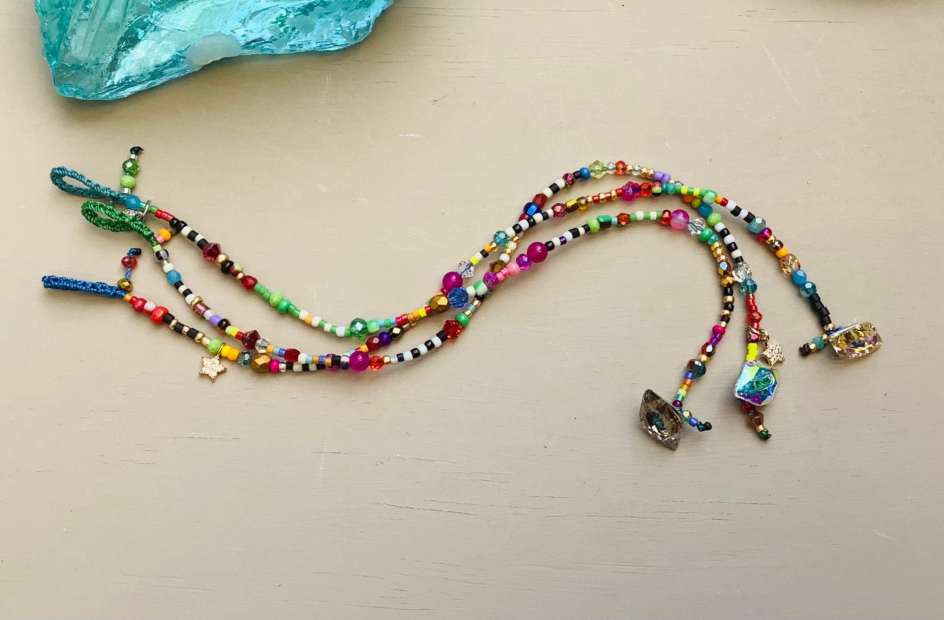 Delicate tiny bead colorful bracelet with Swarovski button