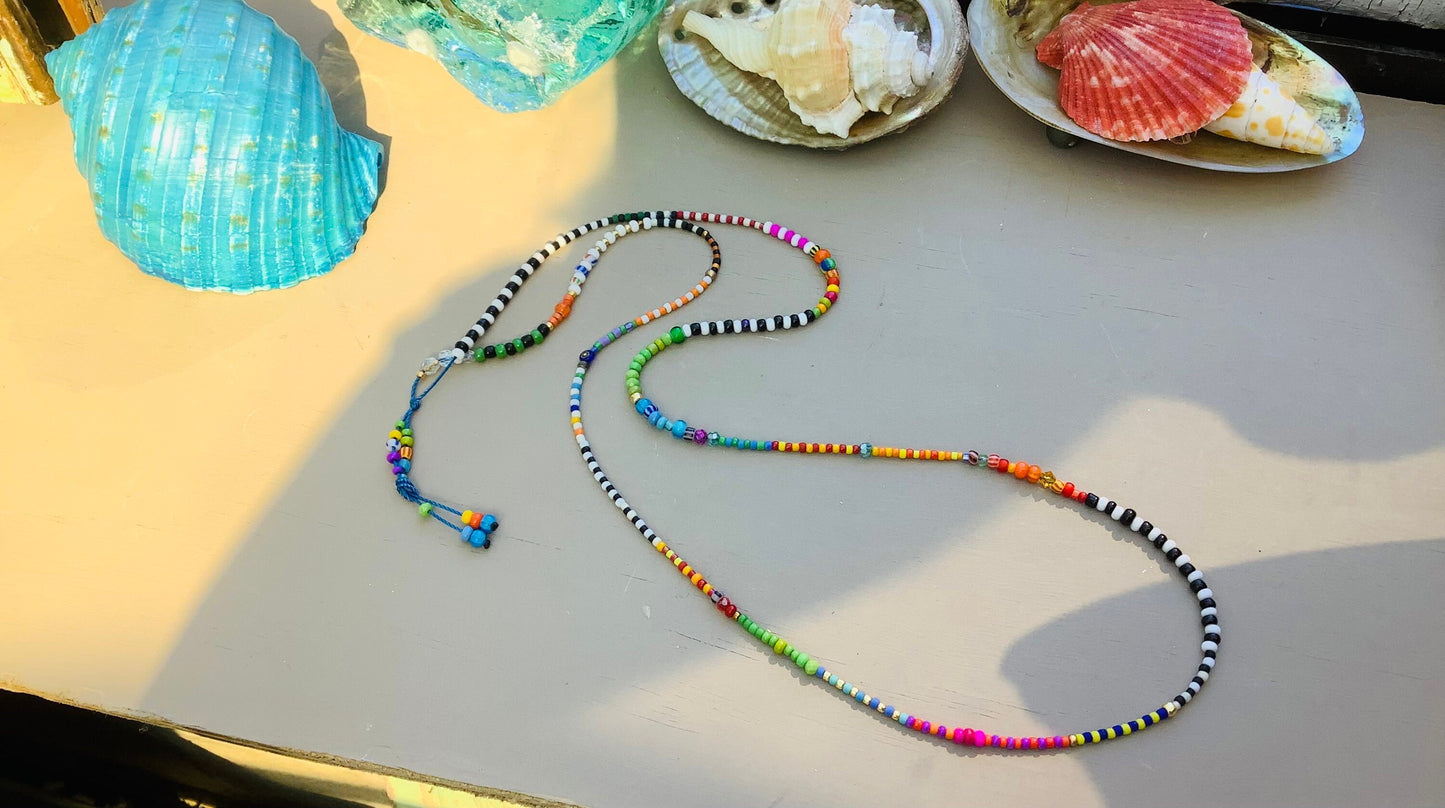 Colorful Toho Delica Beaded Necklace with Gold Leaf Charm