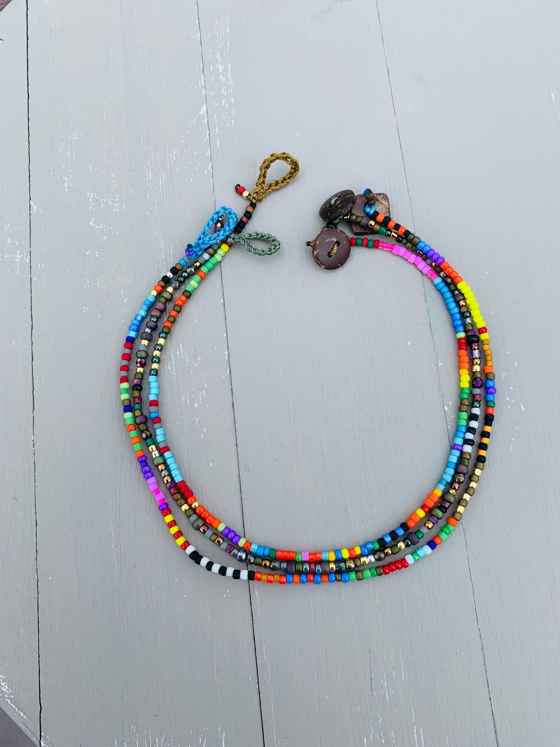 Toho petite beaded anklet, natural boho metal free jewelry