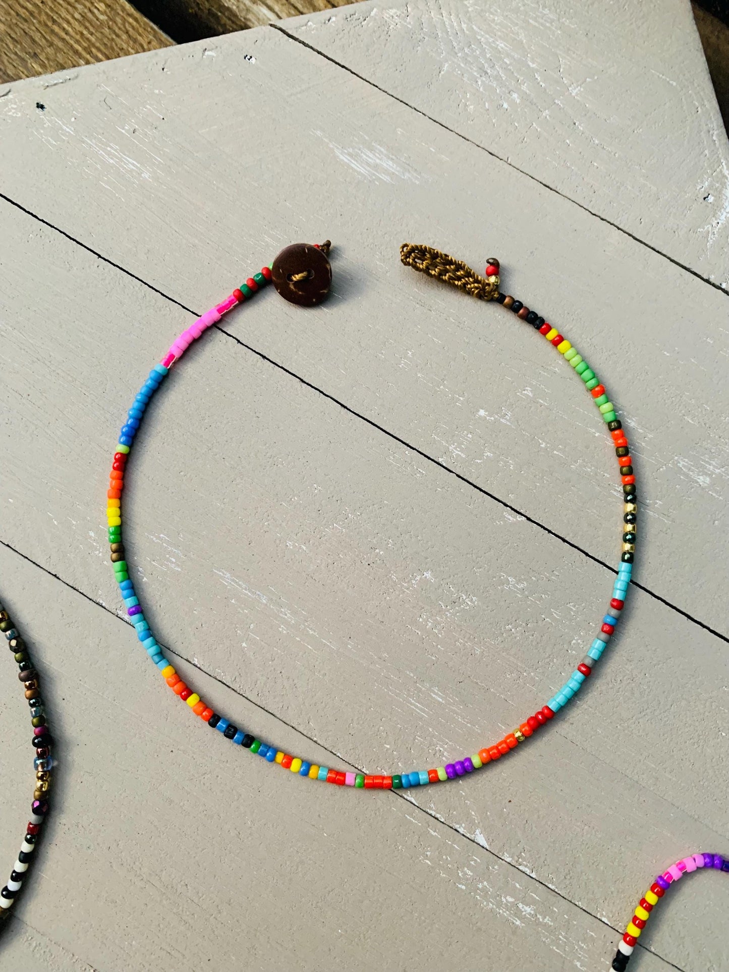 Toho petite beaded anklet, natural boho metal free jewelry