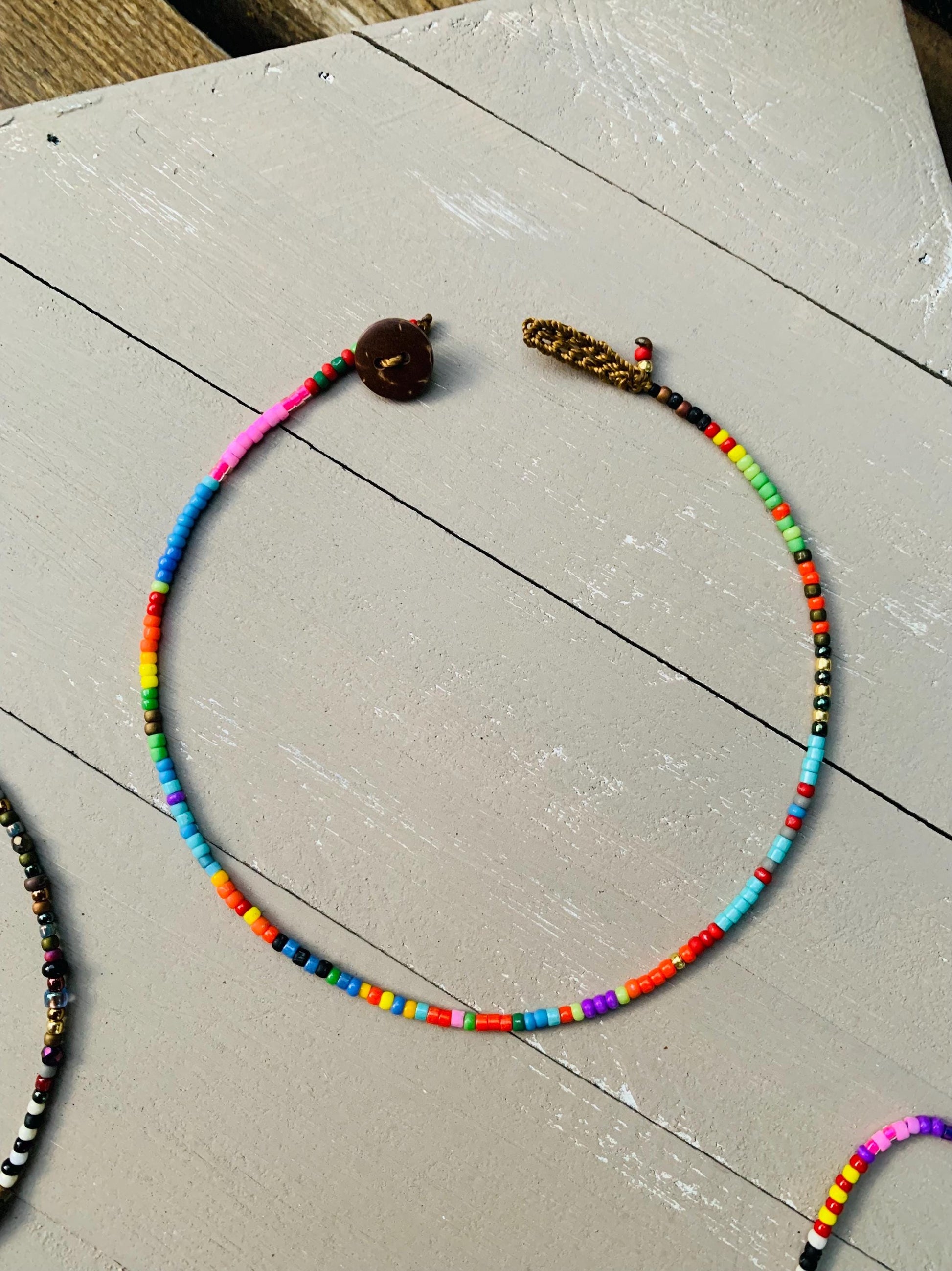 Toho petite beaded anklet, natural boho metal free jewelry