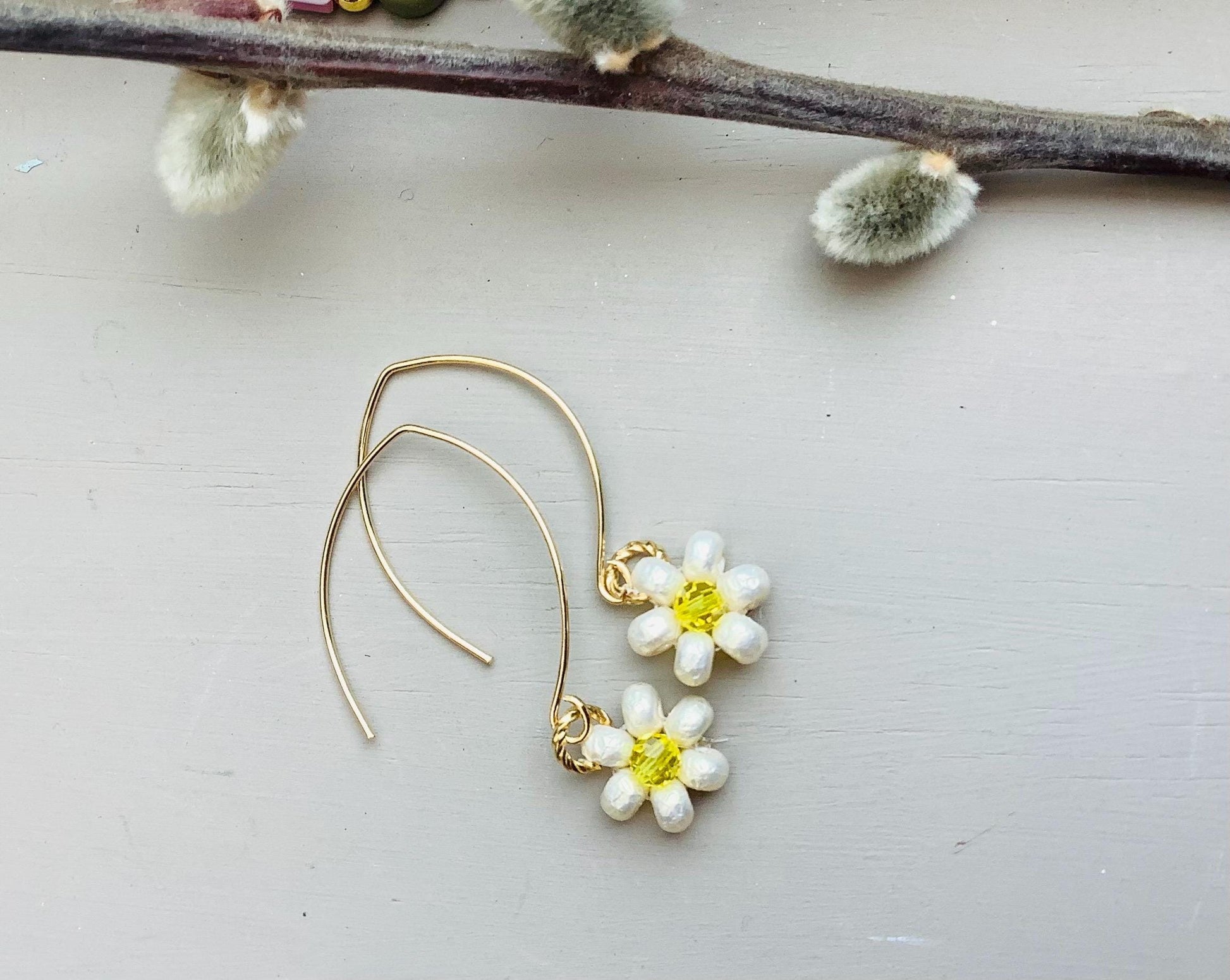 Miyuki Pearl Daisy Earrings: Swarovski Crystal Center