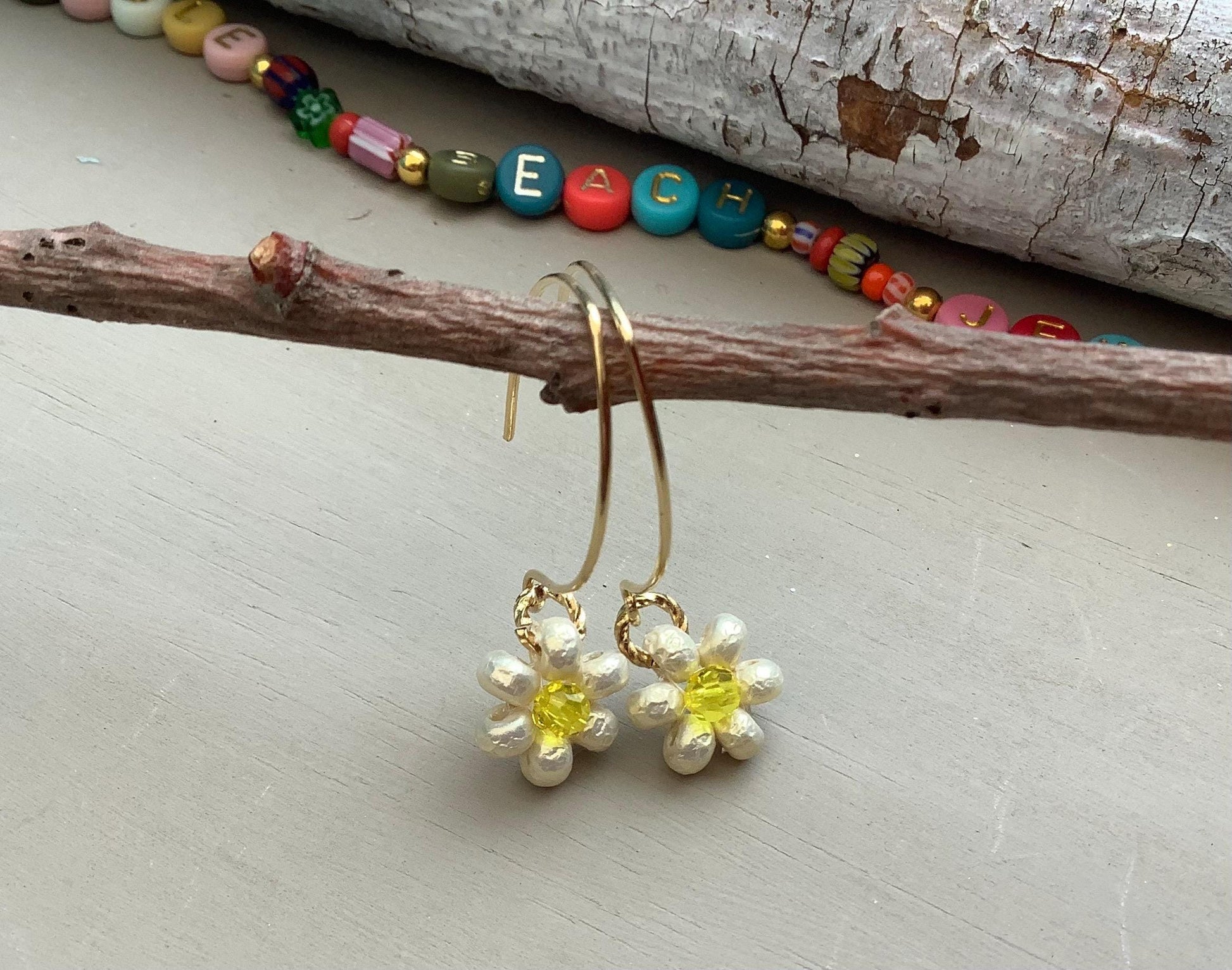 Miyuki Pearl Daisy Earrings: Swarovski Crystal Center