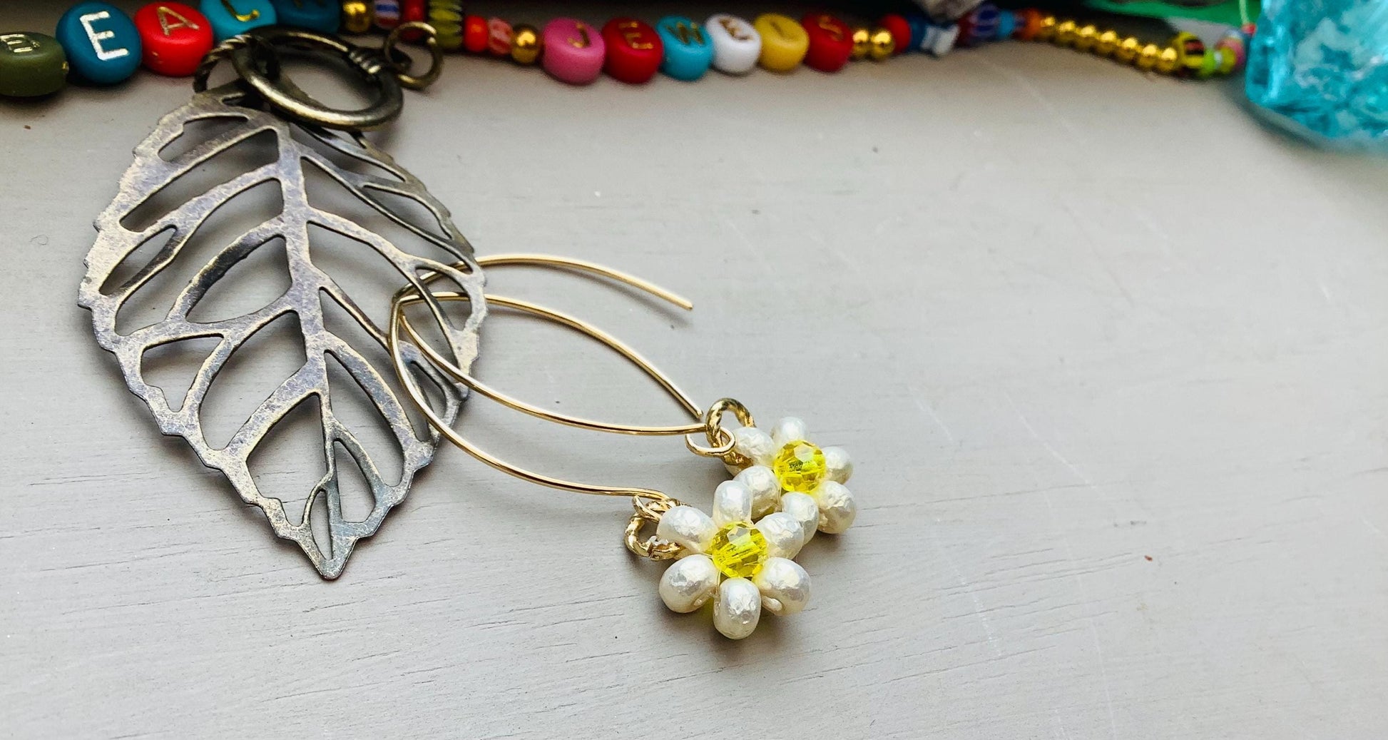 Miyuki Pearl Daisy Earrings: Swarovski Crystal Center