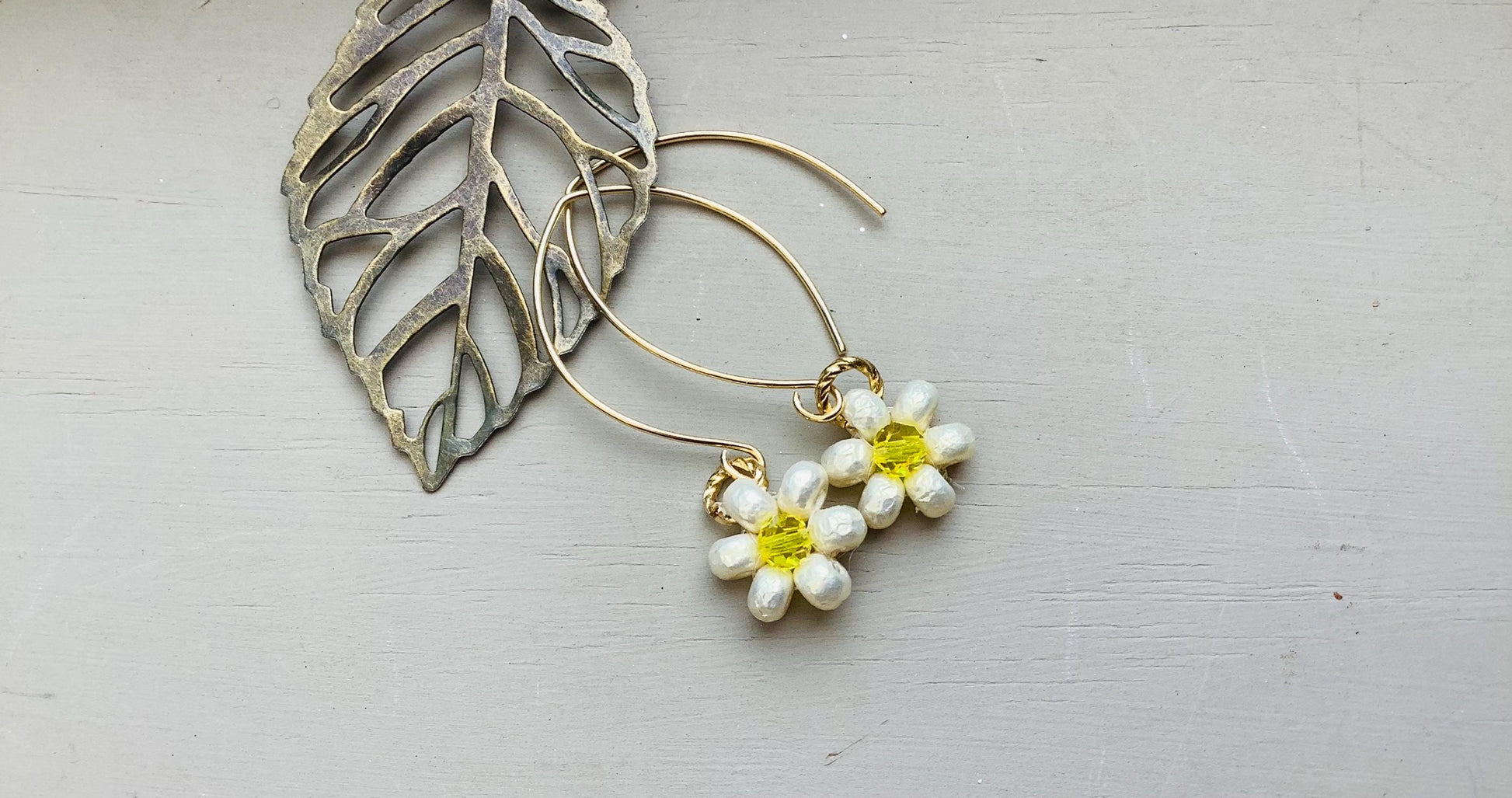 Miyuki Pearl Daisy Earrings: Swarovski Crystal Center