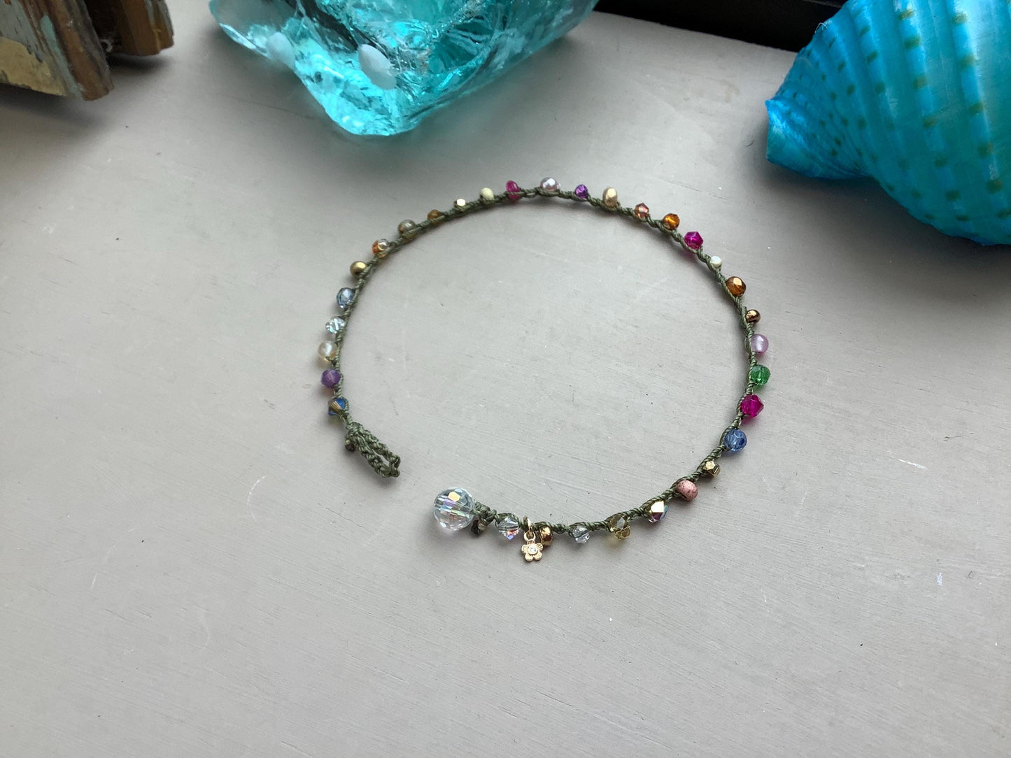 Fern green crocheted anklet