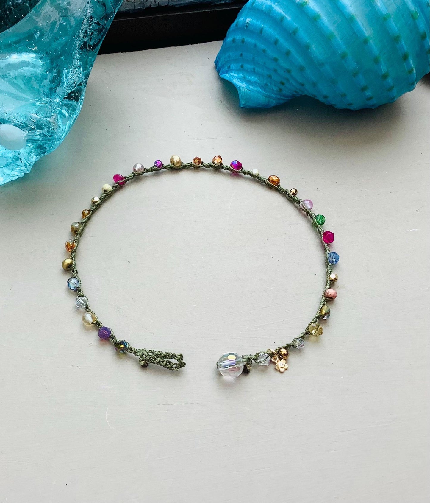 Fern green crocheted anklet