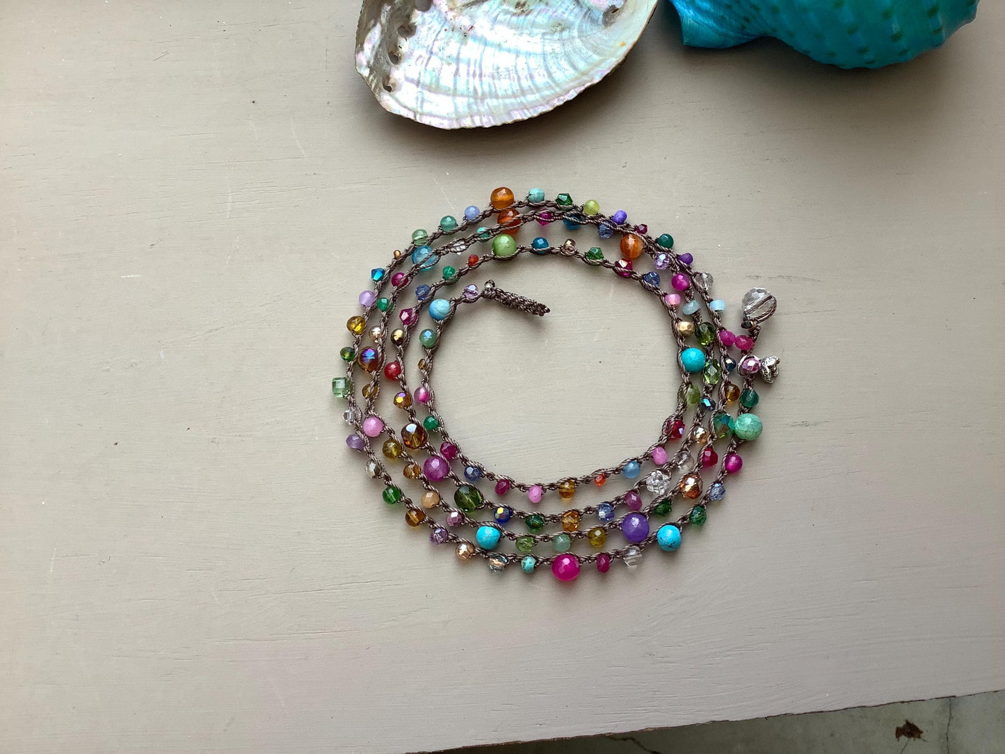 Crocheted 5X natural earthy boho necklace