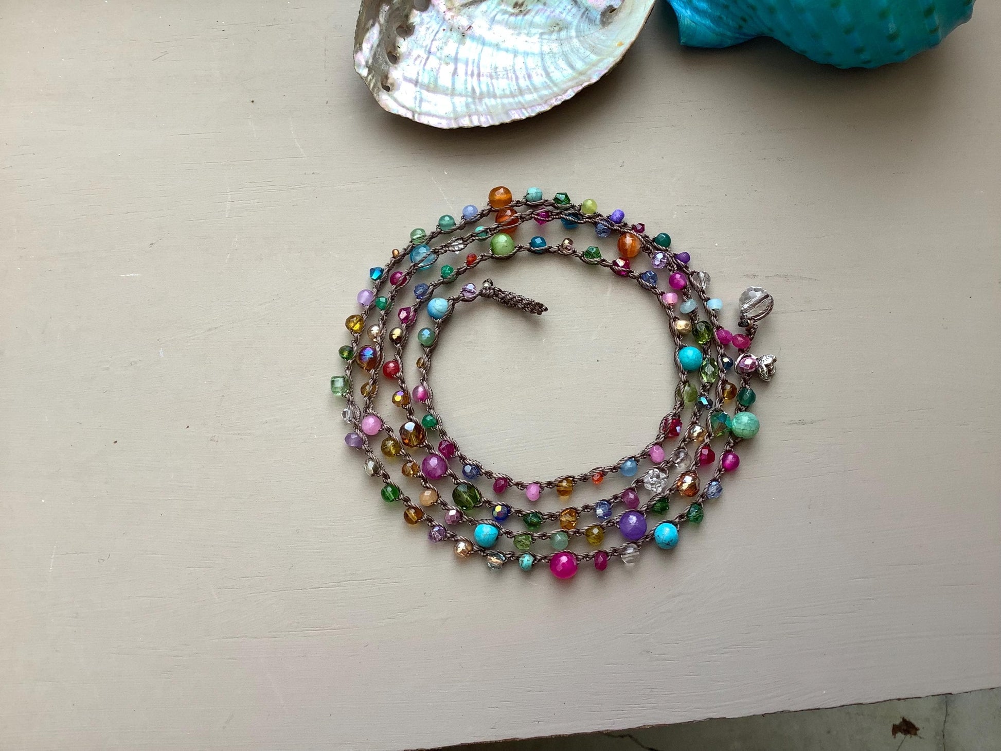 Crocheted 5X natural earthy boho necklace