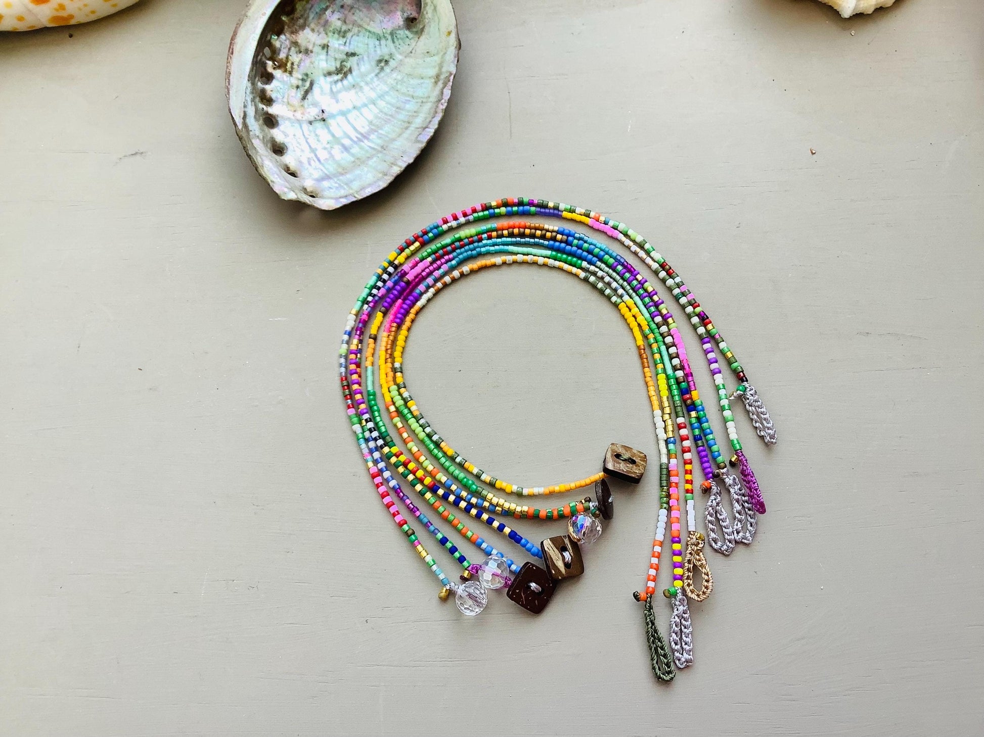 Toho petite beaded anklet, natural boho metal free jewelry