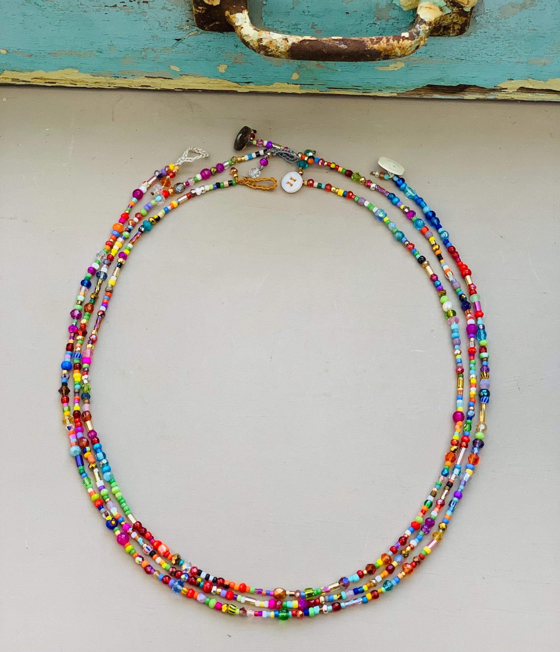 Colorful sweet petites necklaces, made with tiny specialty beads , fun, friendship,pearl