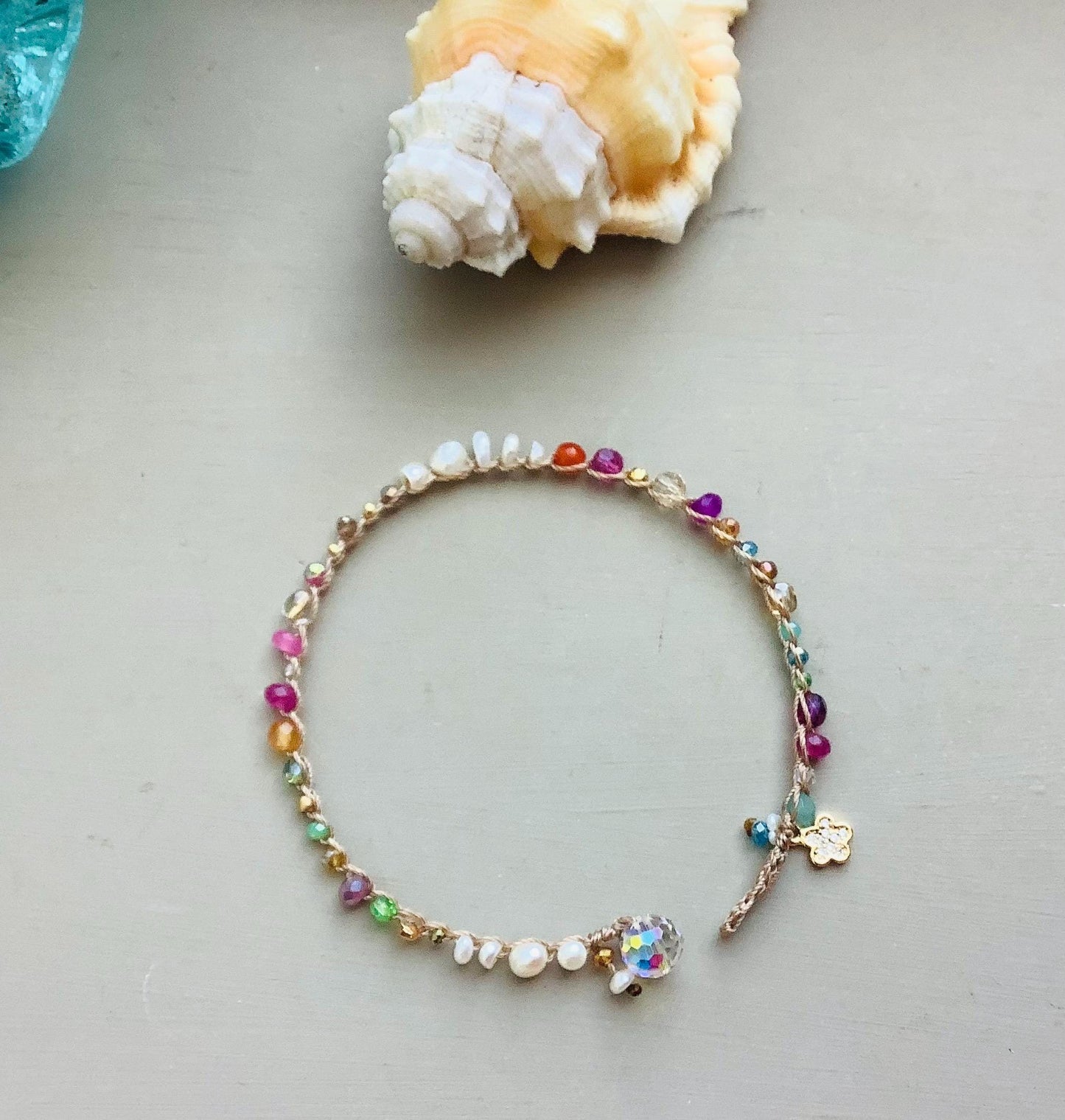 Gemstone pearl pastel crocheted bracelet