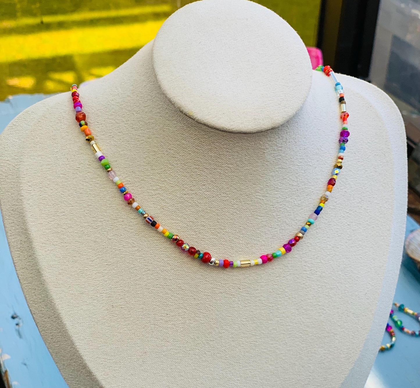 Colorful sweet petites necklaces, made with tiny specialty beads , fun, friendship,pearl