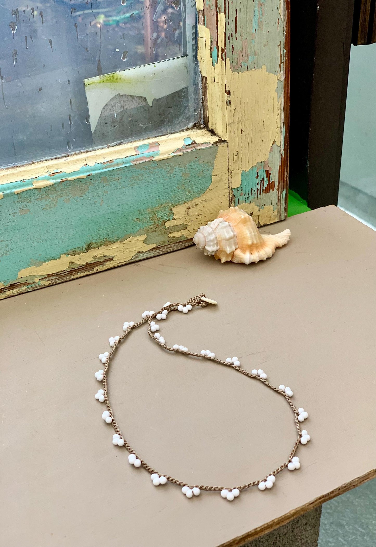 White lace crocheted necklace simple minimalist metal free