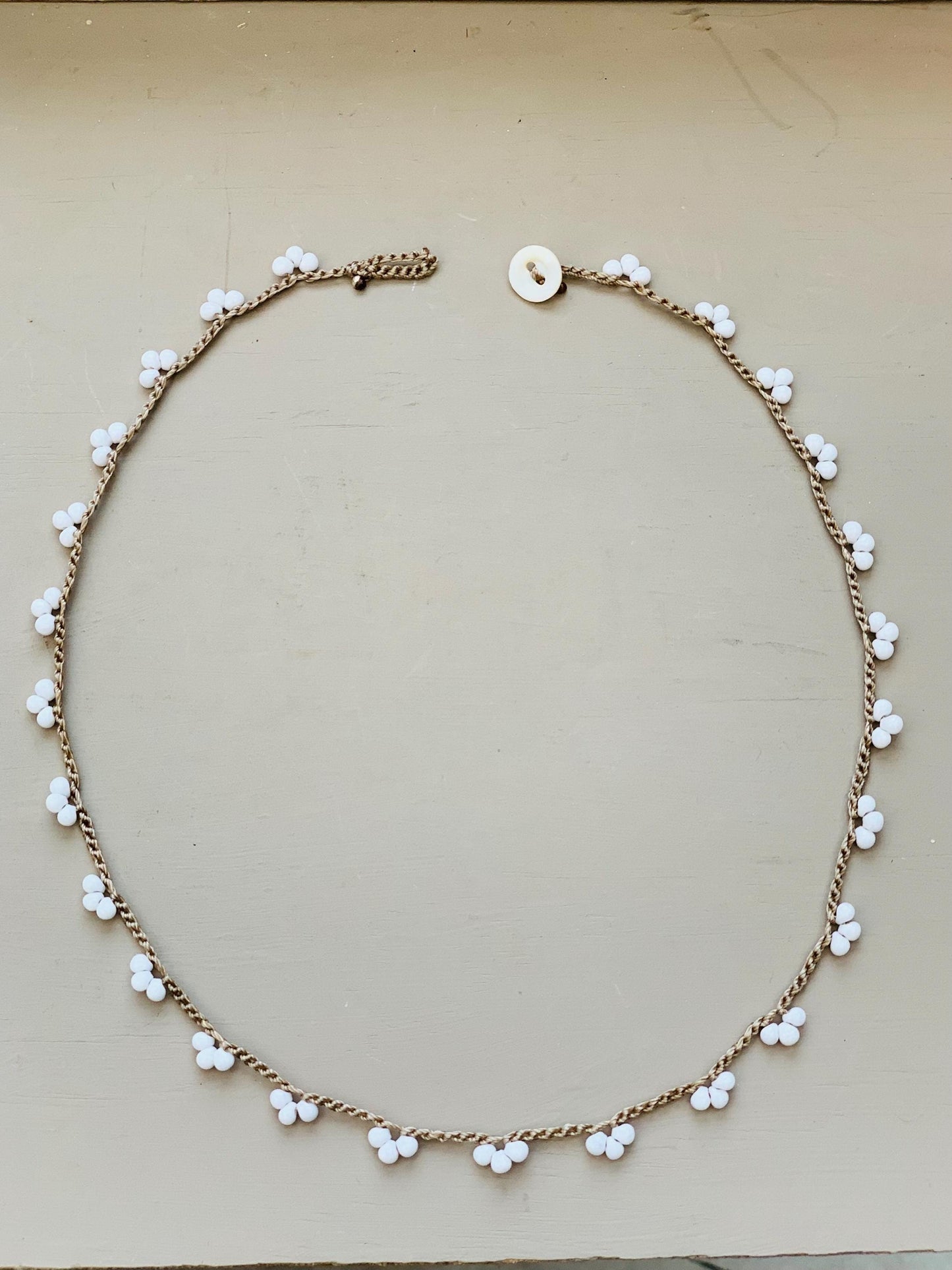 White lace crocheted necklace simple minimalist metal free