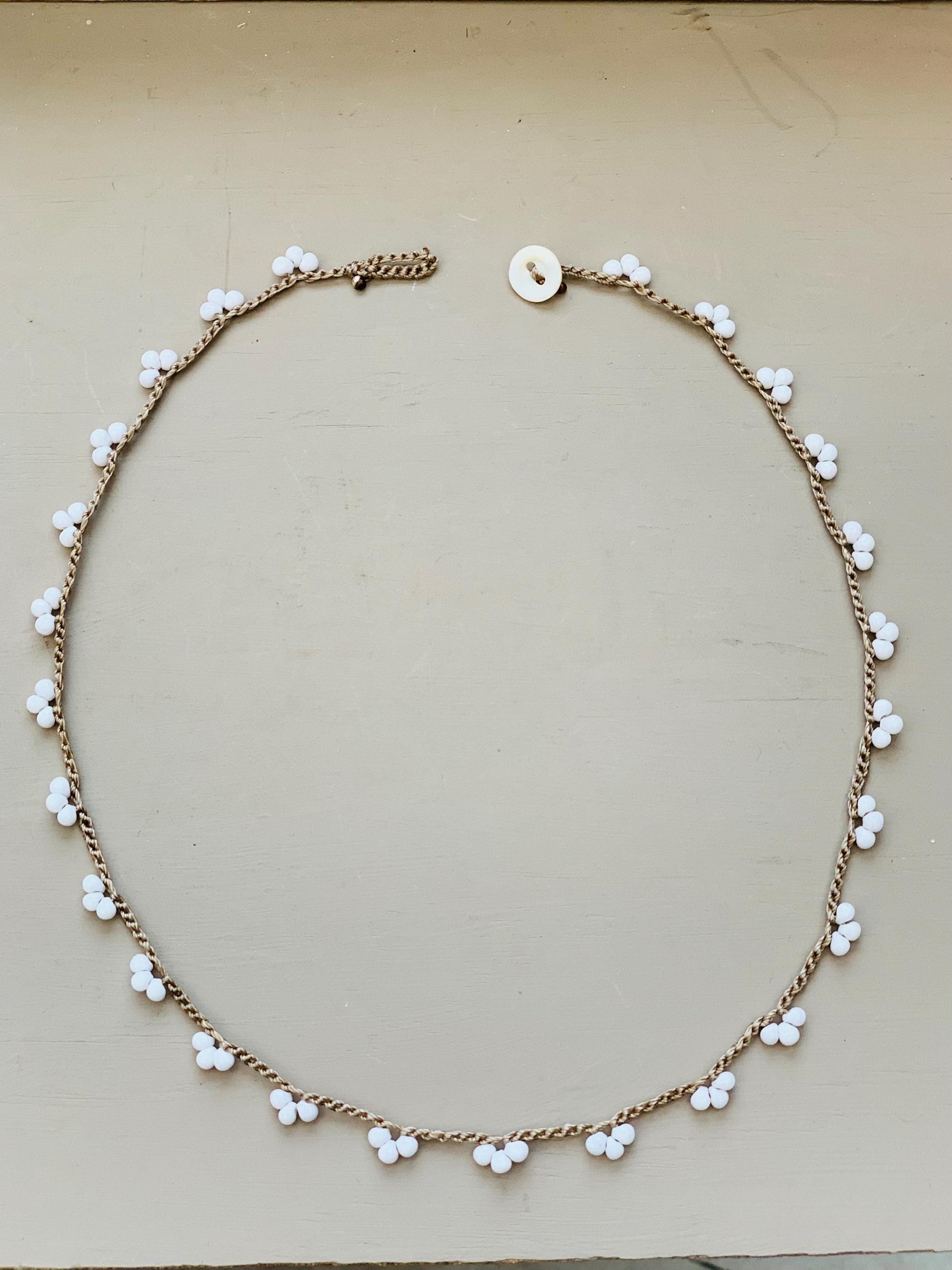 White lace crocheted necklace simple minimalist metal free