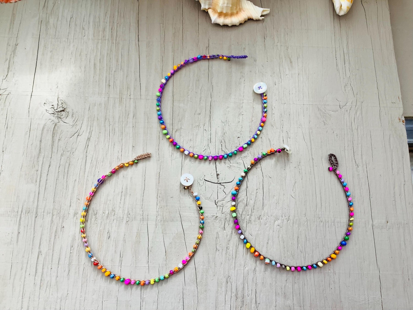 Tiny glass bead anklets