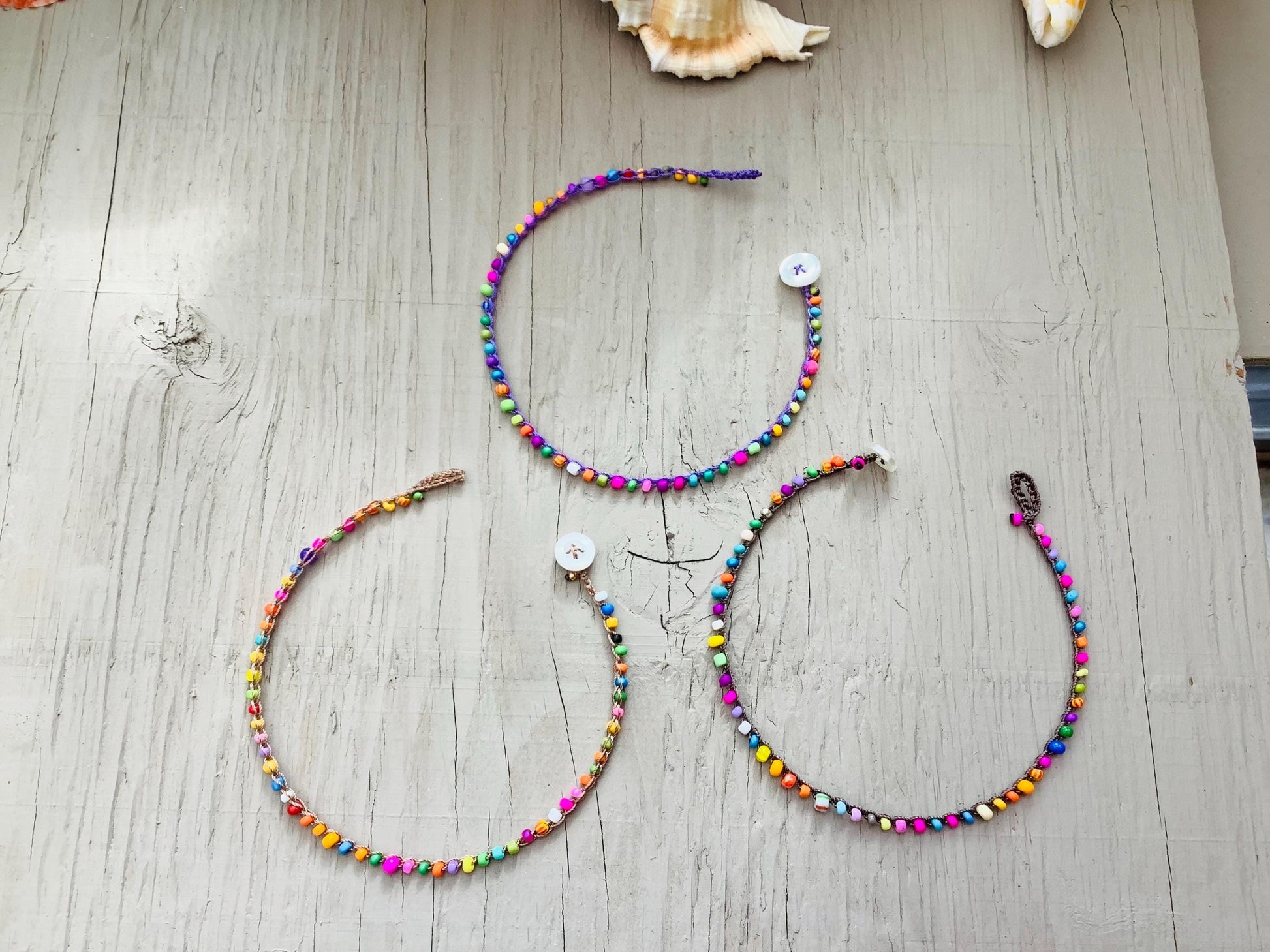 Tiny glass bead anklets