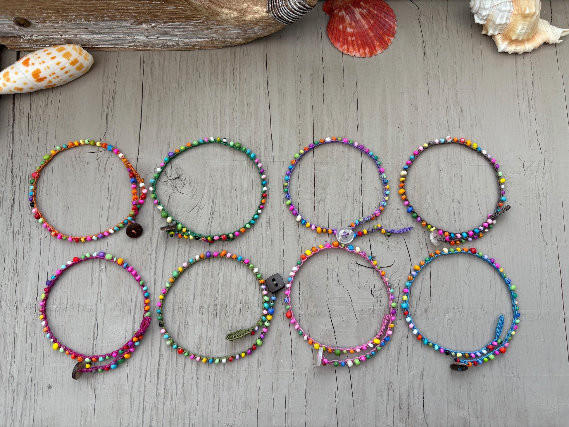 Tiny glass bead anklets