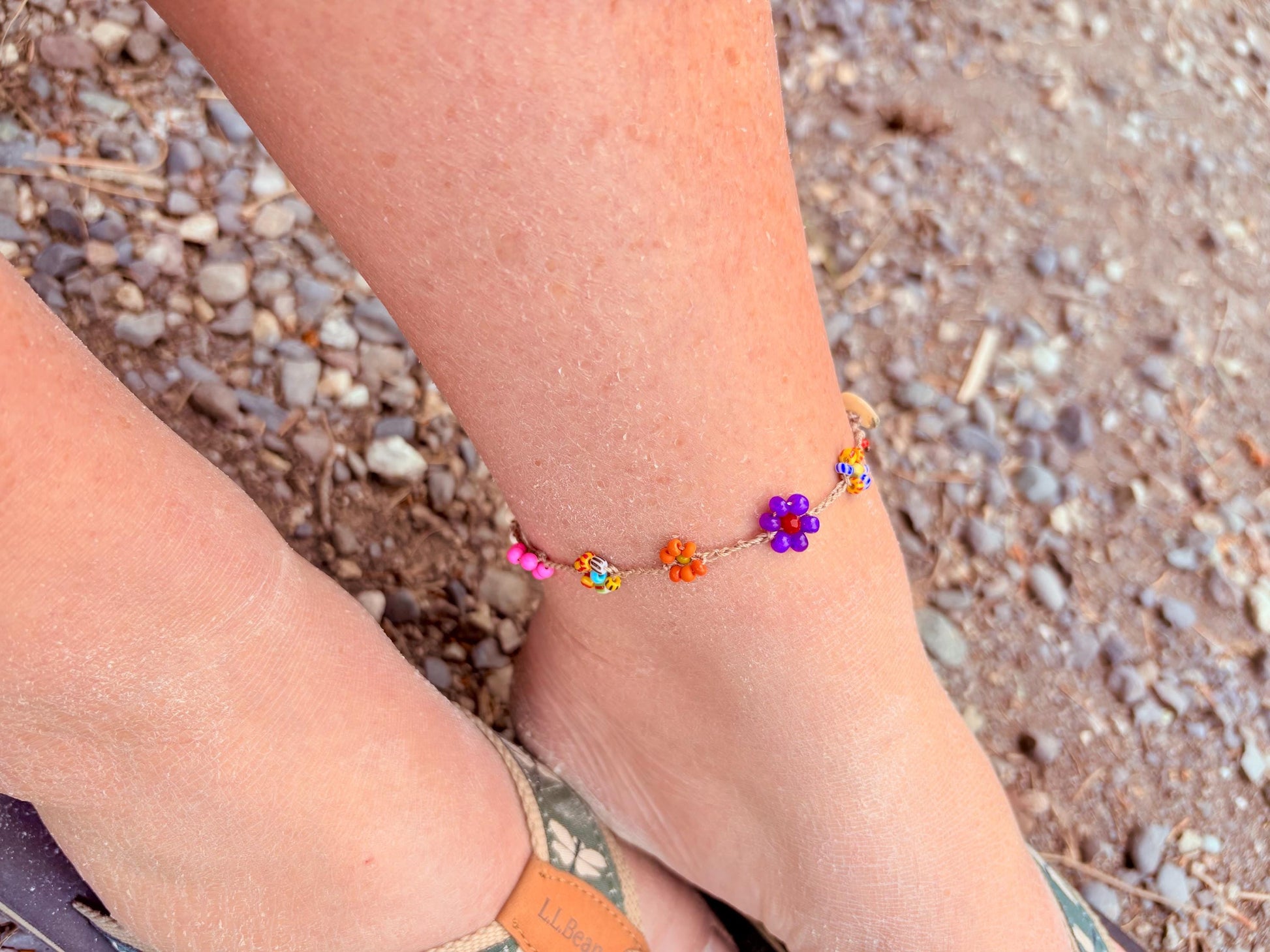 Flower, crochet anklets, 70s retro