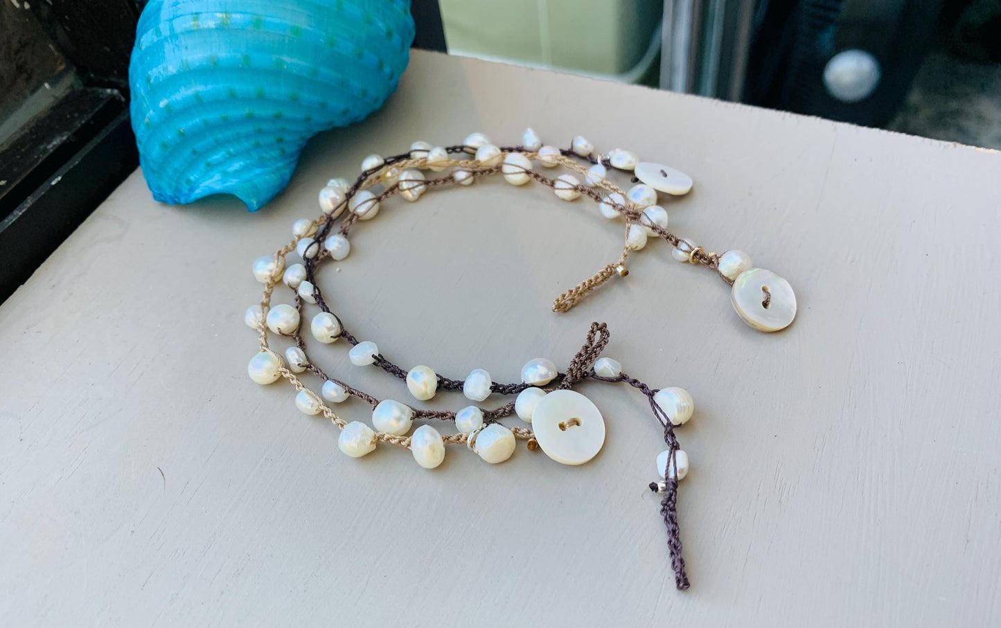 Freshwater pearl earthy summer bracelet earthy wear, boho