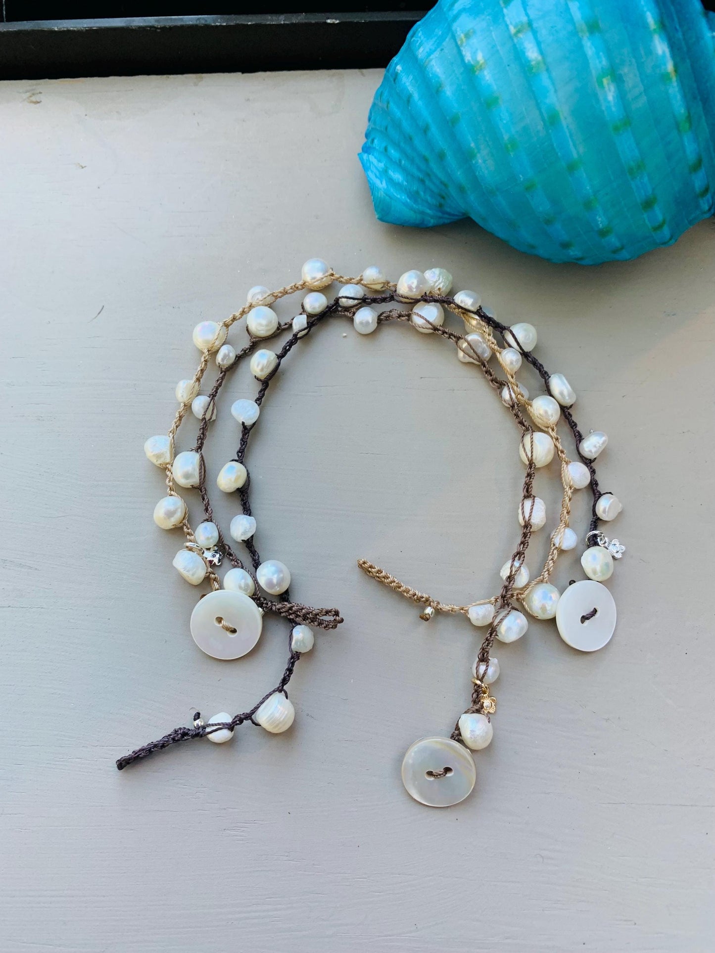 Freshwater pearl earthy summer bracelet earthy wear, boho