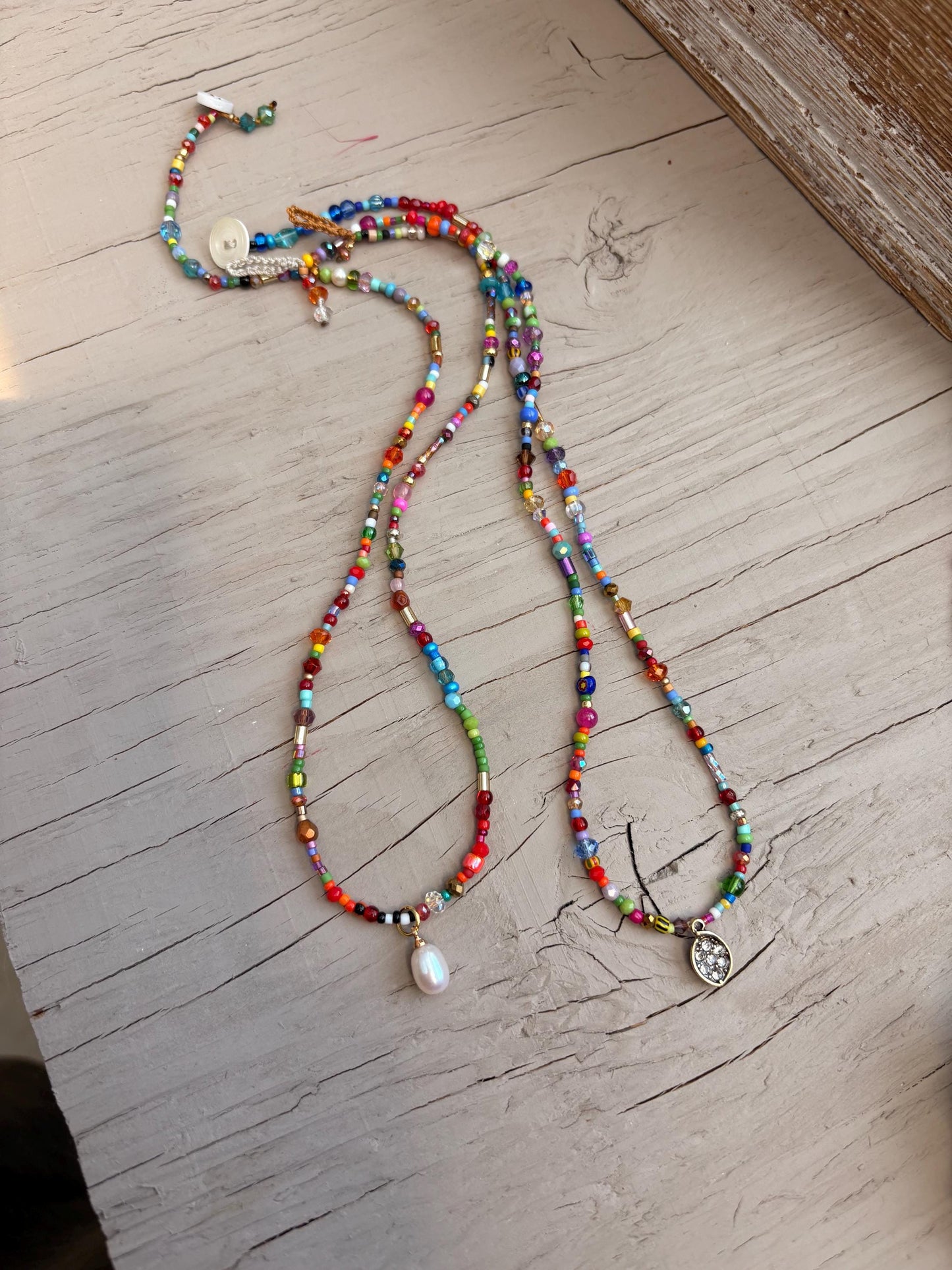 Colorful sweet petites necklaces, made with tiny specialty beads , fun, friendship,pearl