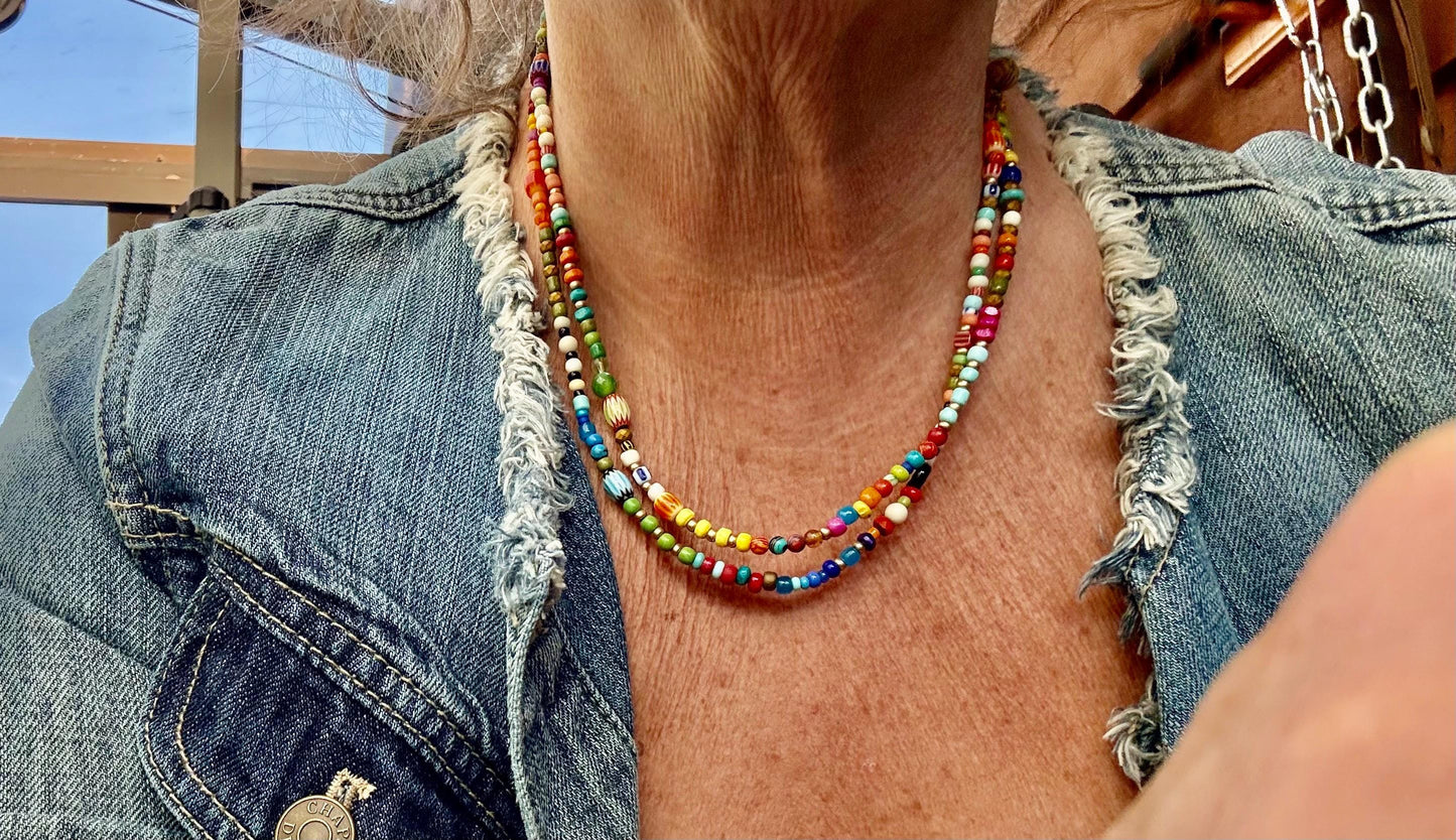 Belize colourful beaded anklet, natural boho jewelry