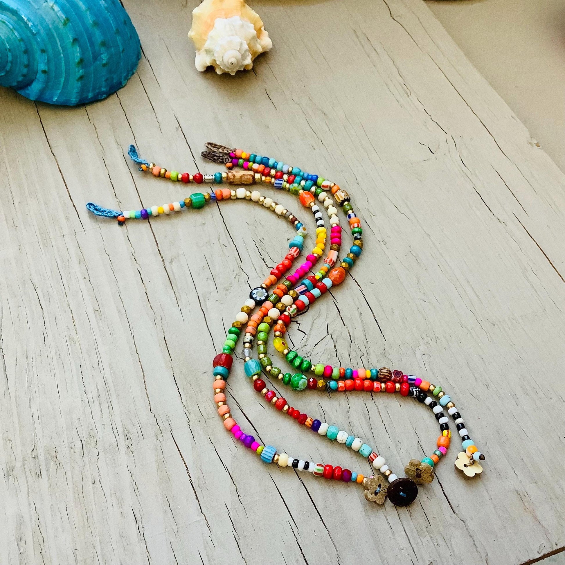 Belize colourful beaded anklet, natural boho jewelry