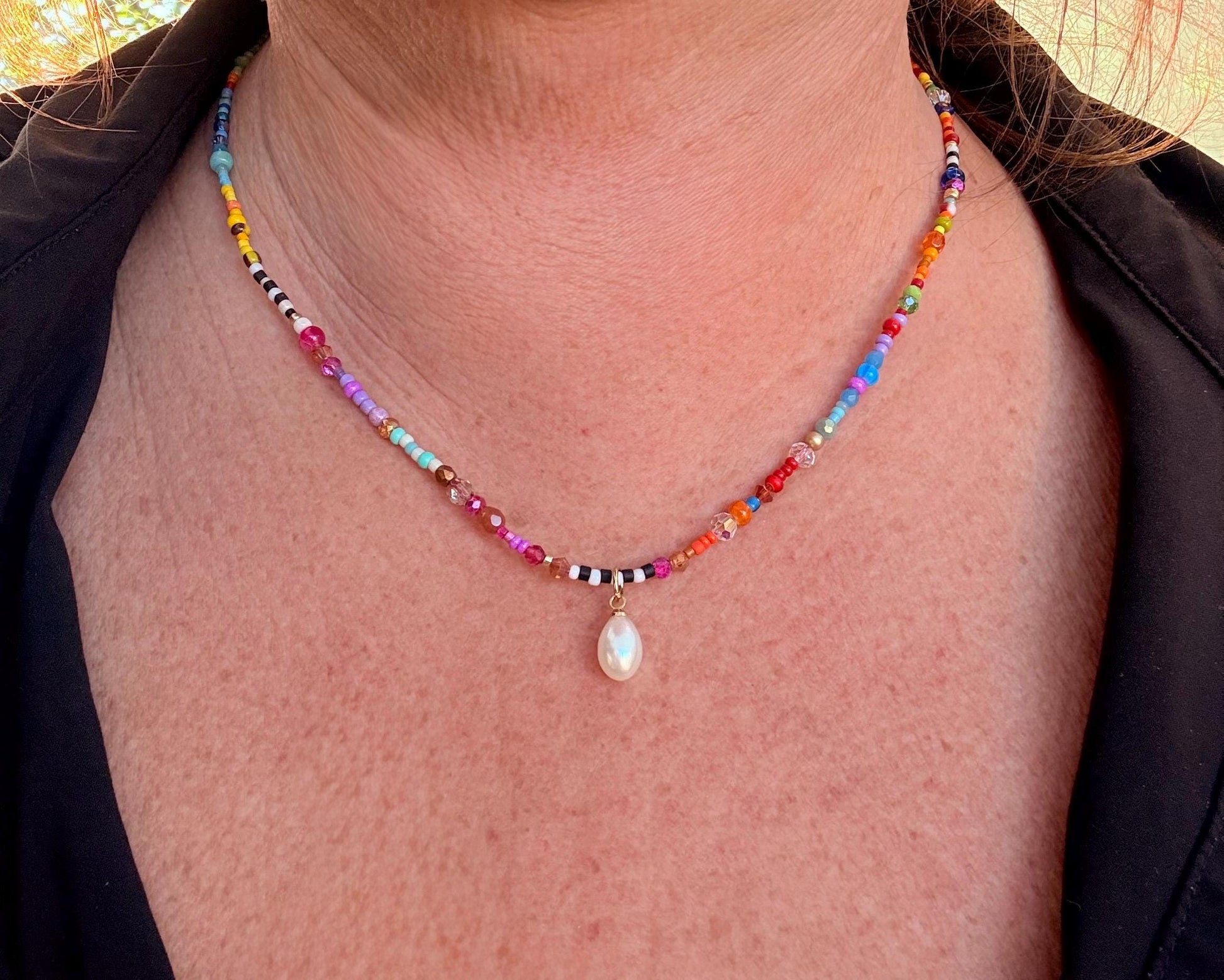 Colorful sweet petites necklaces, made with tiny specialty beads , fun, friendship,pearl
